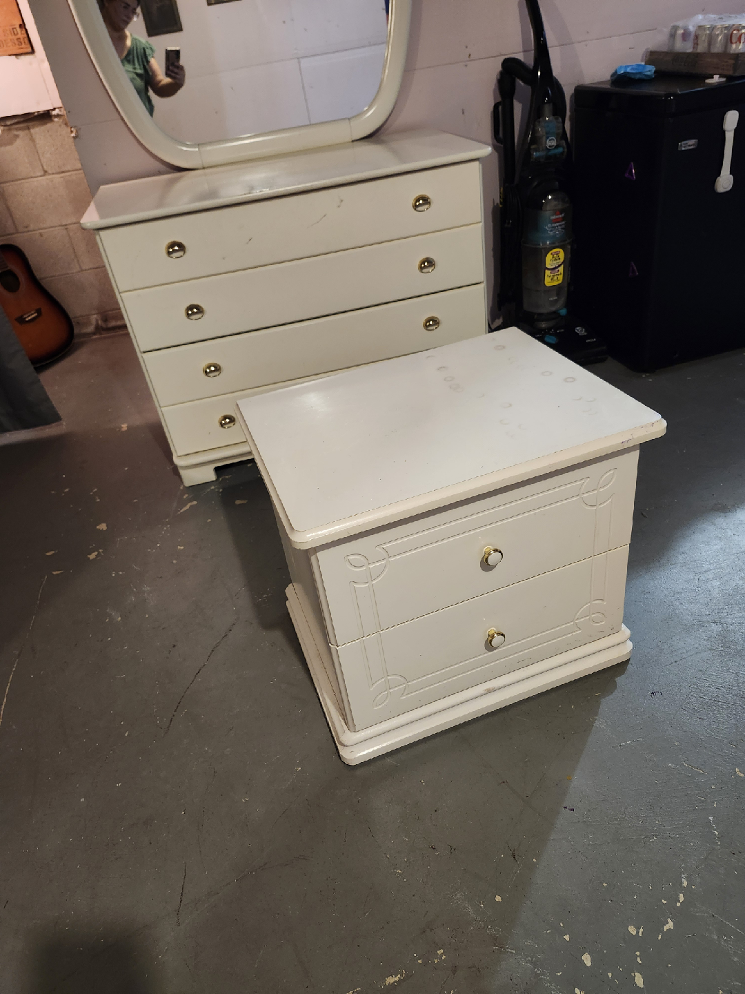 Vintage White Dresser with Mirror and Nightstand - photo 2