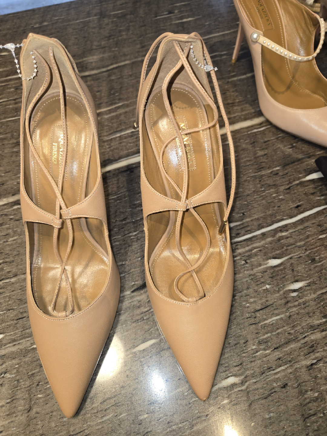 Aquazzura Firenze Nude Leather Heels - photo 2