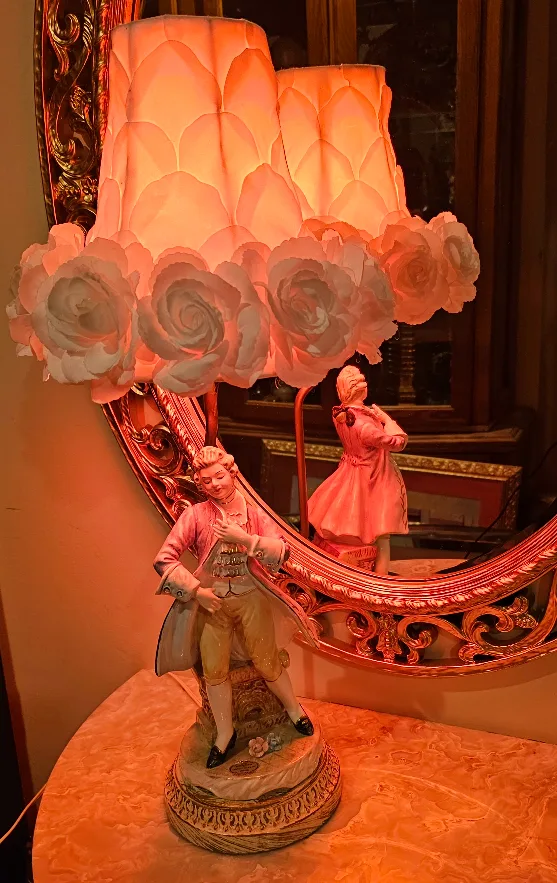 Vintage Porcelain Figurine Lamp with Rose Shade image indicator(5)