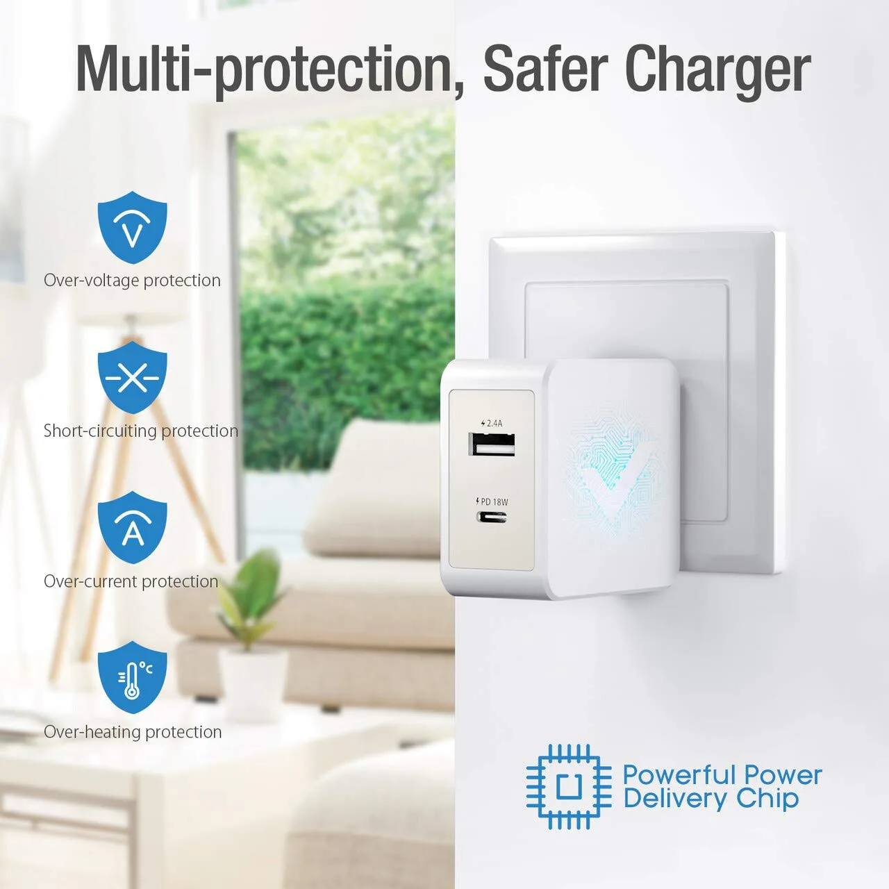 USB C Wall Charger,POWERADD 30W Dual Port Type C Charger image indicator(3)