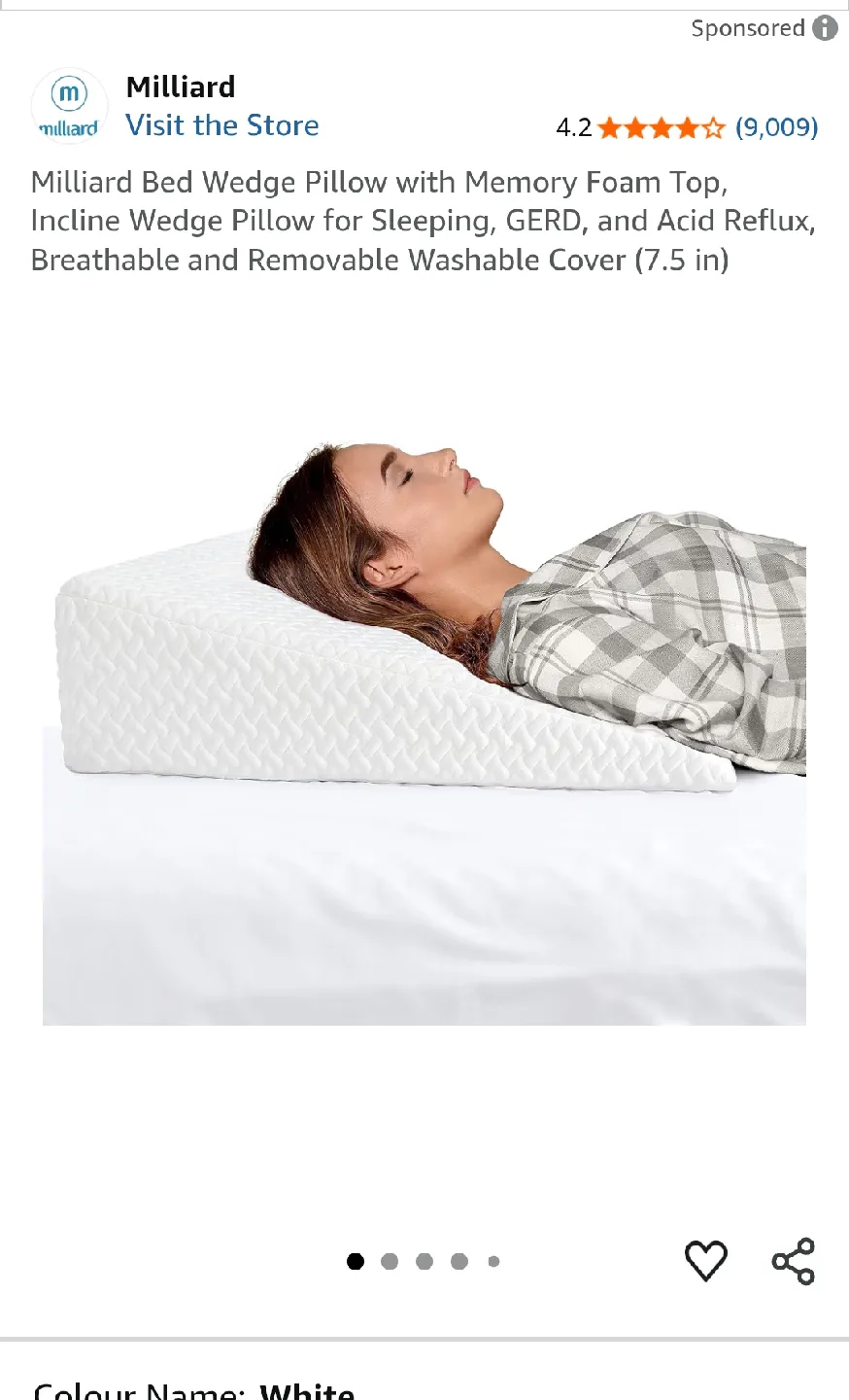 Milliard Bed Wedge Pillow - White thumbnail