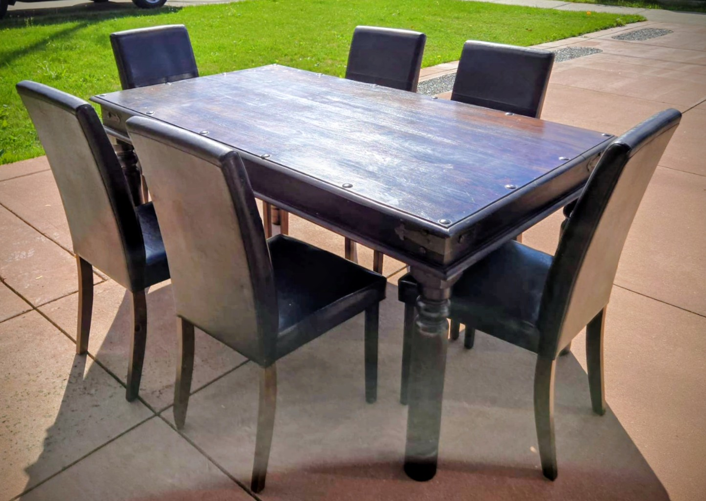 Dining Table with 6 Chairs - Wood & Leather - photo 3