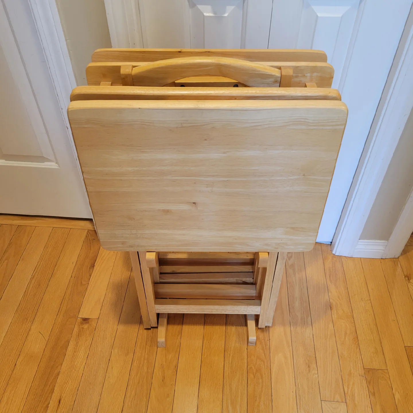 Set Of 4 Solid Wood Foldable TV Dinner Tray Table W/StorageStand image indicator(5)