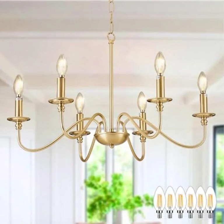 Gold Chandelier - Includes 6 LED Filament Candle Bulbs