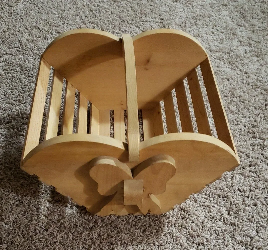 Wooden Basket Approx 14 in w x 10 in high.