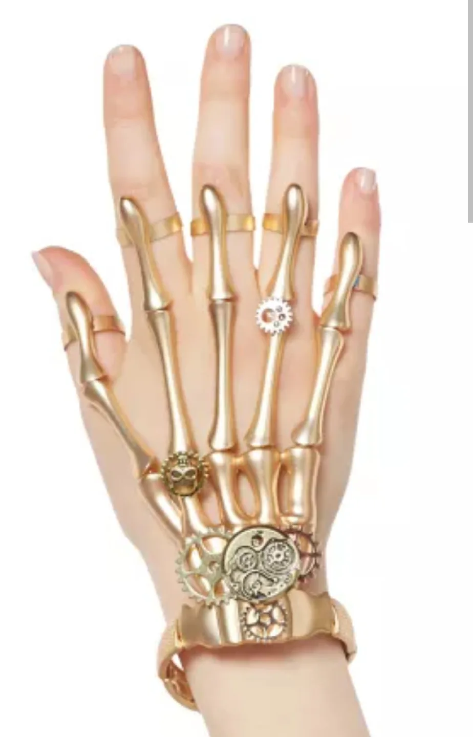 Halloween  Steampunk Hand Bracelet - Gold Skeleton thumbnail