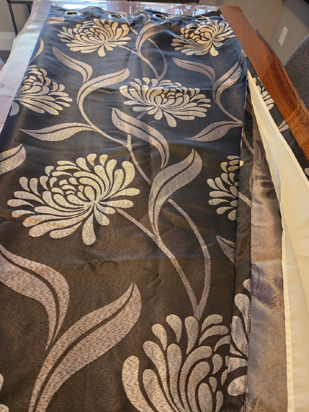 Floral Patterned Curtain - Black & Silver - photo 2