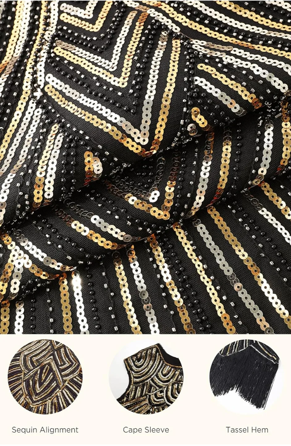 Babeyond-Flapper Dress - Black and Gold, Size Unknown image indicator(4)