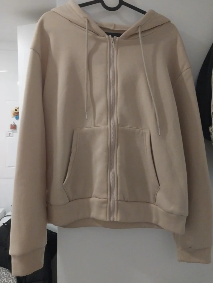 Beige Zip-Up Hoodie