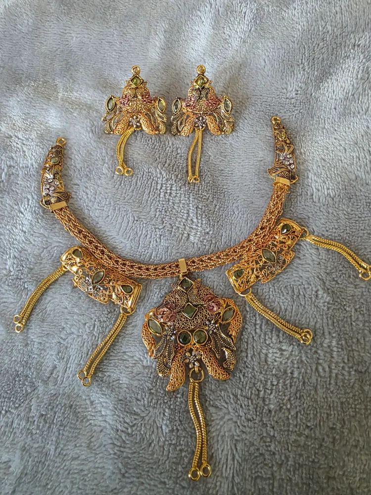 Gold Tone Necklace and Earring Set image indicator(3)