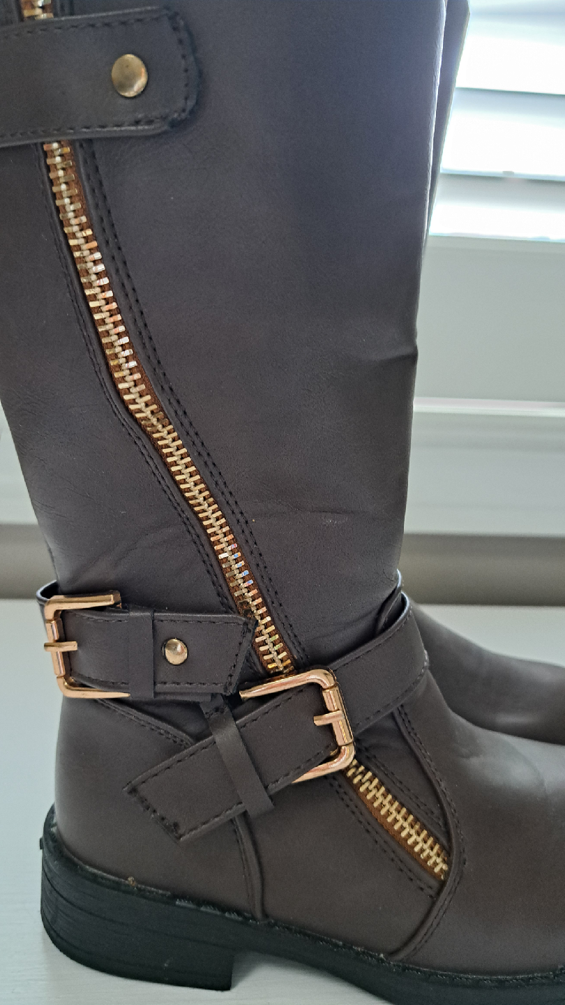 Kids Brown Riding Boots with Gold Zippers Sz 11c - photo 3