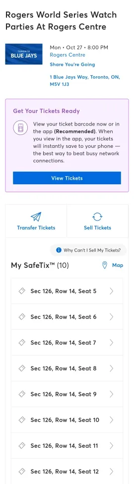 Toronto Blue Jays Game 3 Watch Party Tickets - Sec 126, Row 14