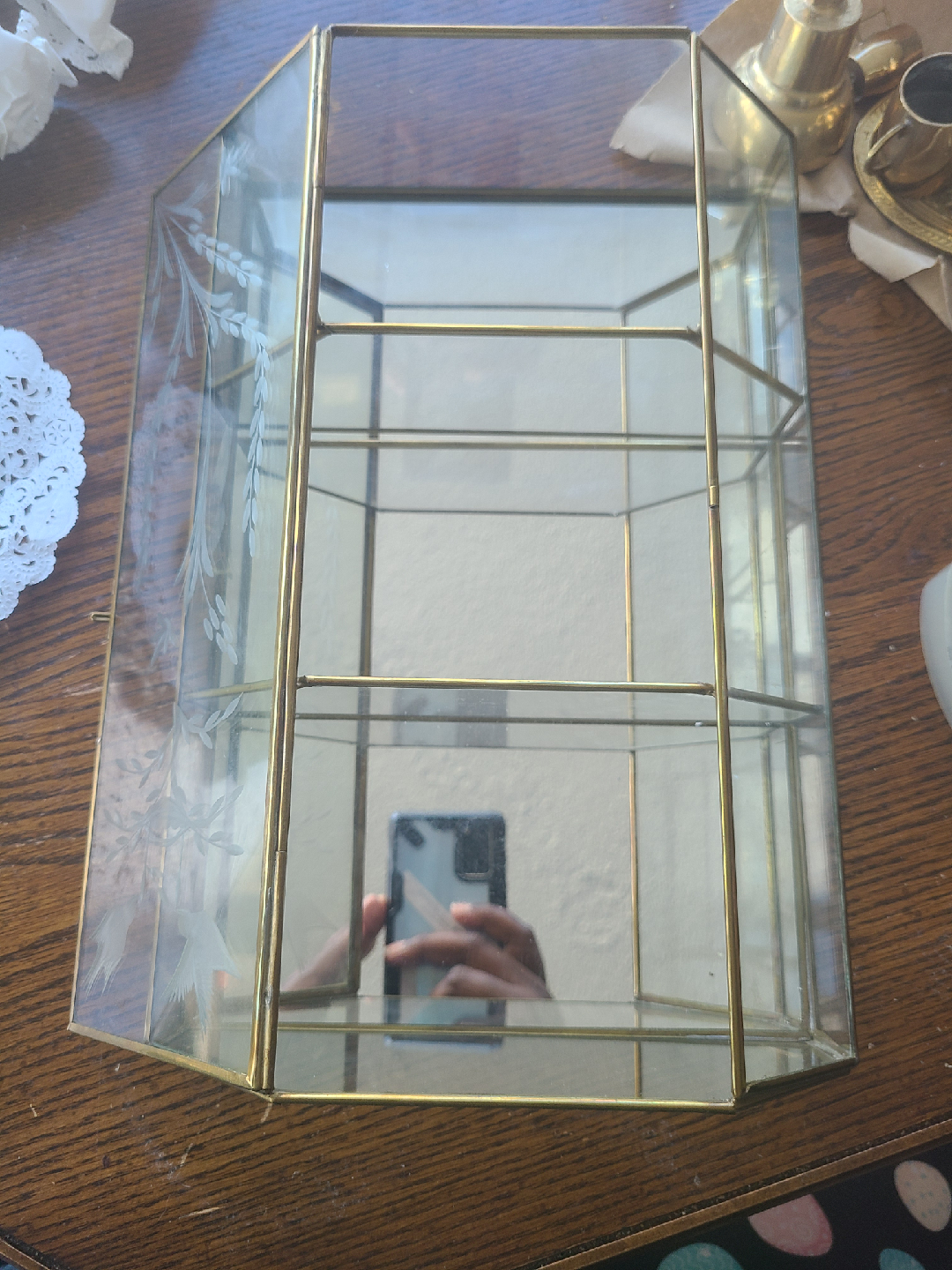 Vintage Glass & Brass Curio Cabinet - photo 2
