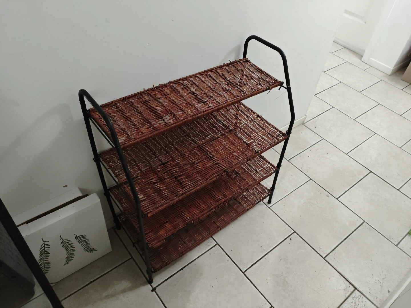 Wicker & Metal 3-Tier Shoe Rack