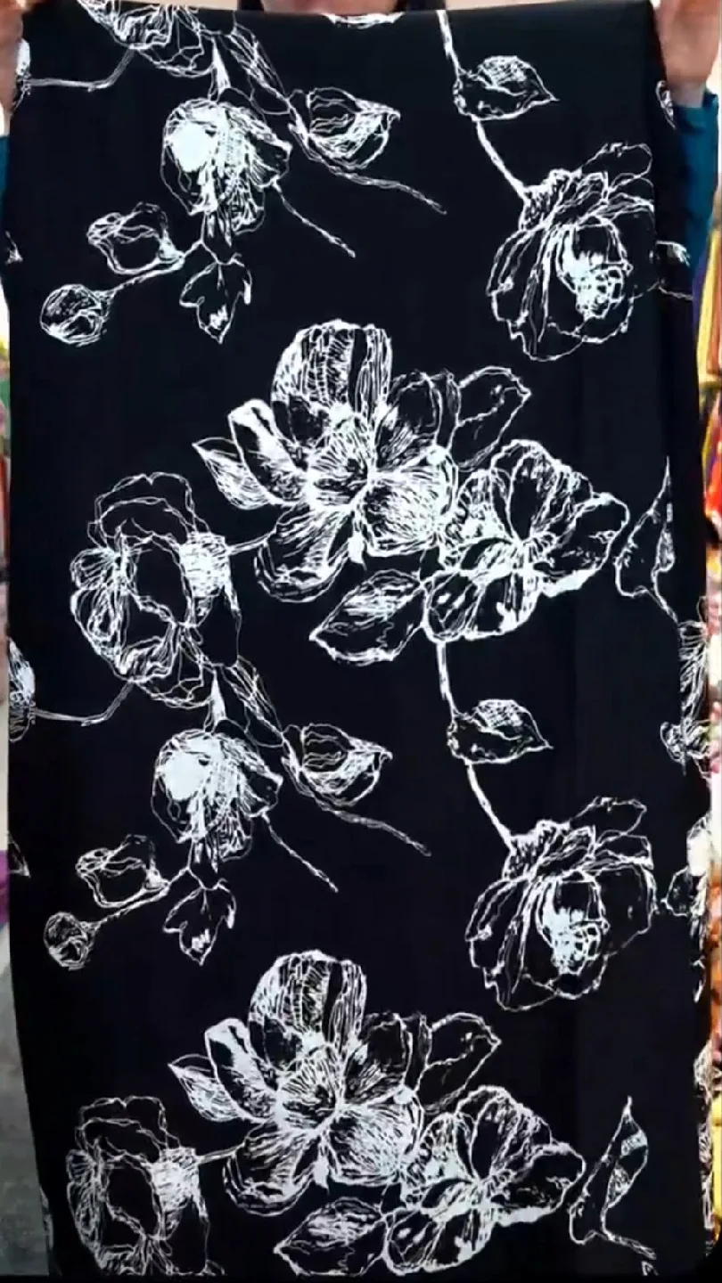 Floral Print Black Fabric