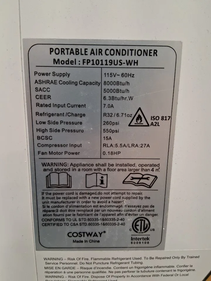 Costway Portable Air Conditioner- 8000BTU image indicator(9)