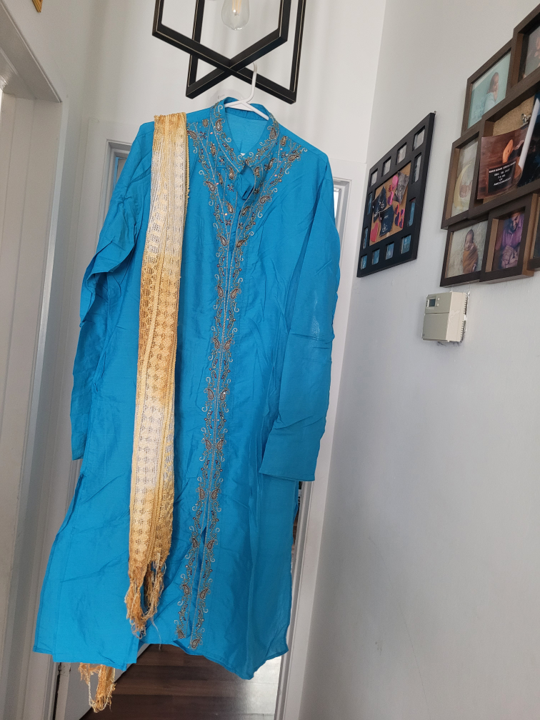 Teal Embroidered Kurta Pajama Set - photo 3
