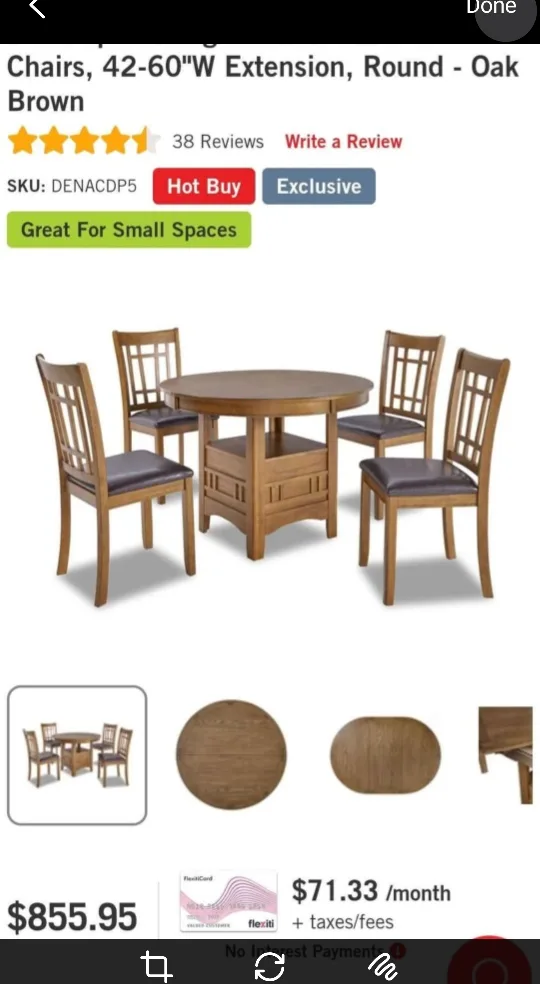 Dena 5pc Dining Set with Table4 Chairs, 42-60"W Extension image indicator(6)