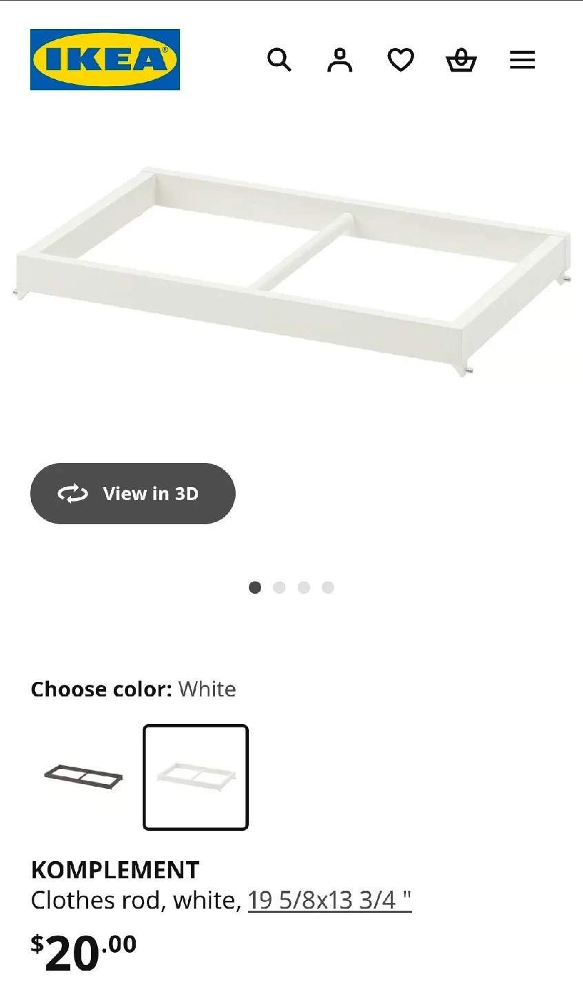 IKEA KOMPLEMENT Clothes Rod - White, 19 5/8x13 3/4 " image indicator(3)