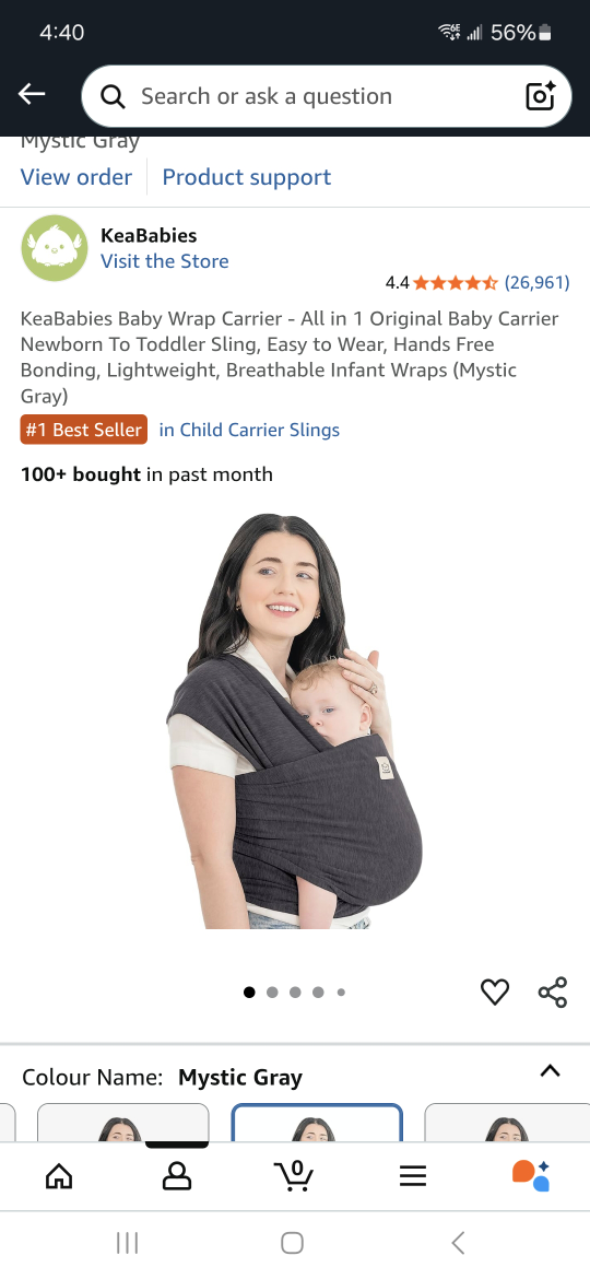 KeaBabies Baby Wrap Carrier - Mystic Gray