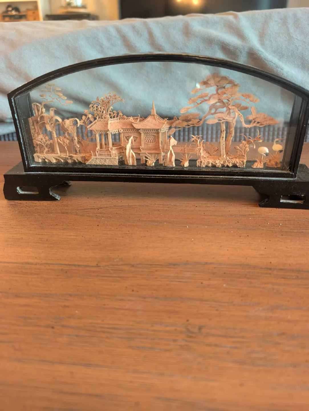 Asian Carved Cork Scene in Glass Case image indicator(2)