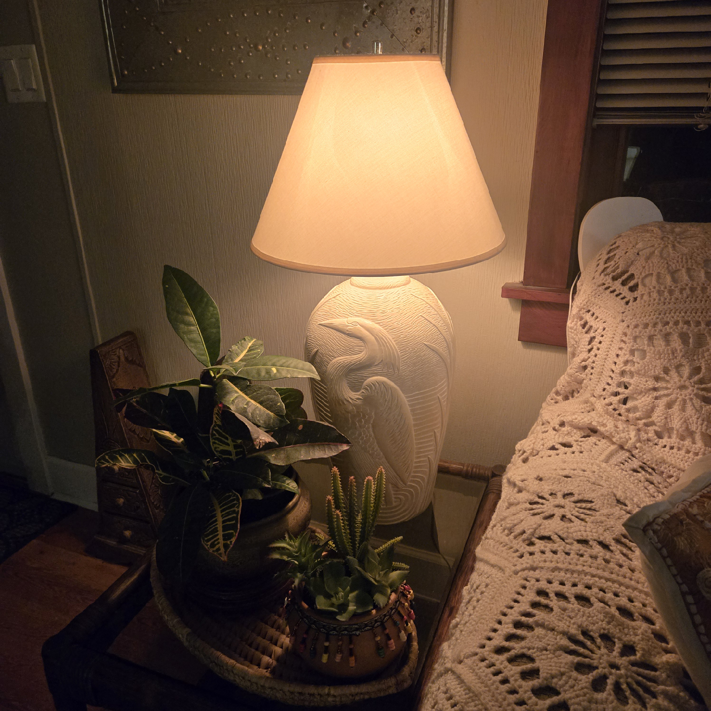 Vintage 1970s Dayle Rushall Palm Beach Heron Coastal Lamp. 
