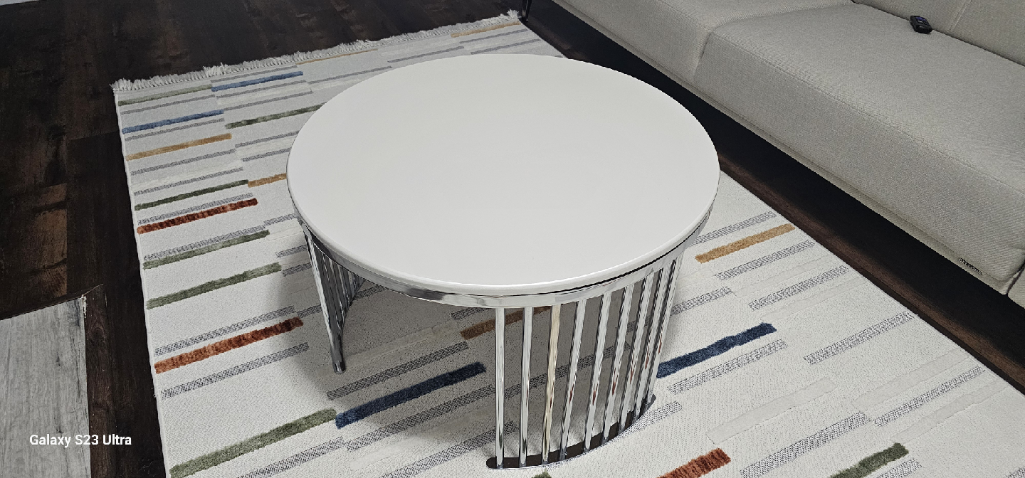 Round White Coffee Table with Chrome Legs - photo 3