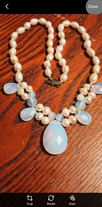 Freshwater Pearl Necklace with Blue Opal Cabochons thumbnail