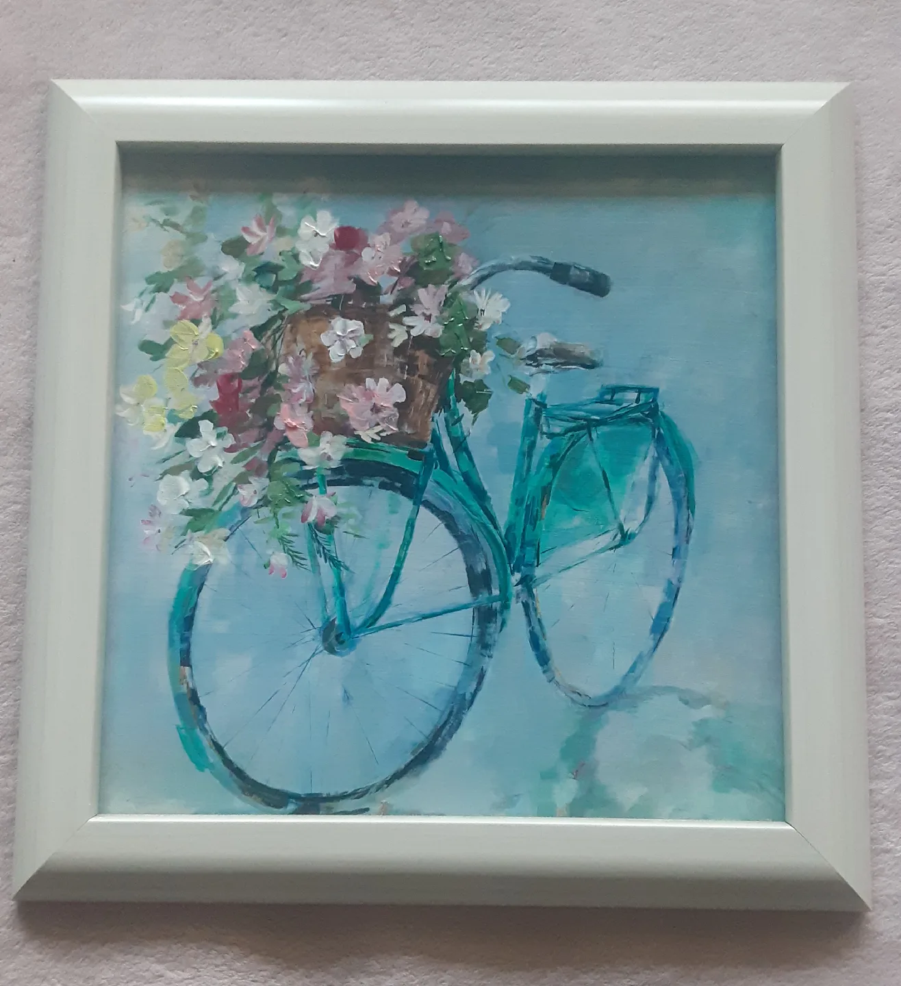 Framed Bicycle and Flowers Painting thumbnail