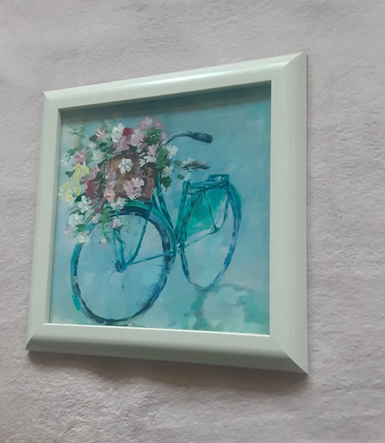 Framed Bicycle and Flowers Painting image indicator(2)