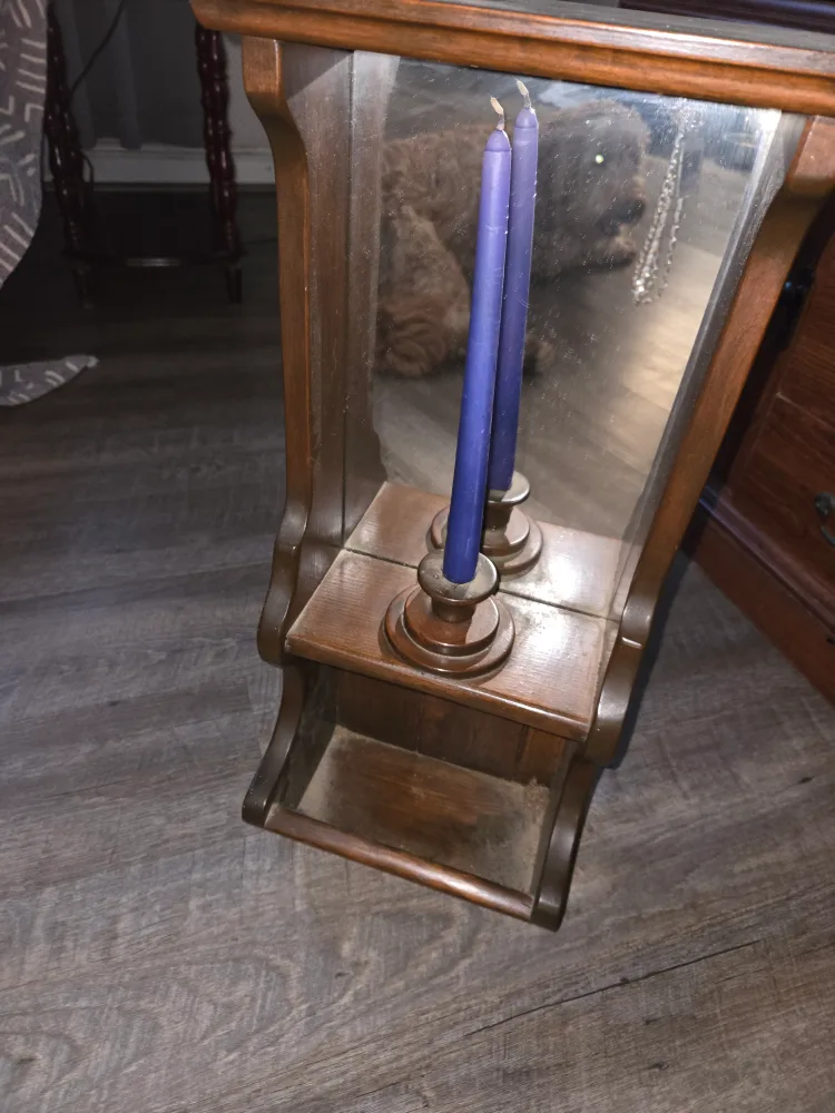 Vintage Wooden Wall Shelf with Mirror thumbnail