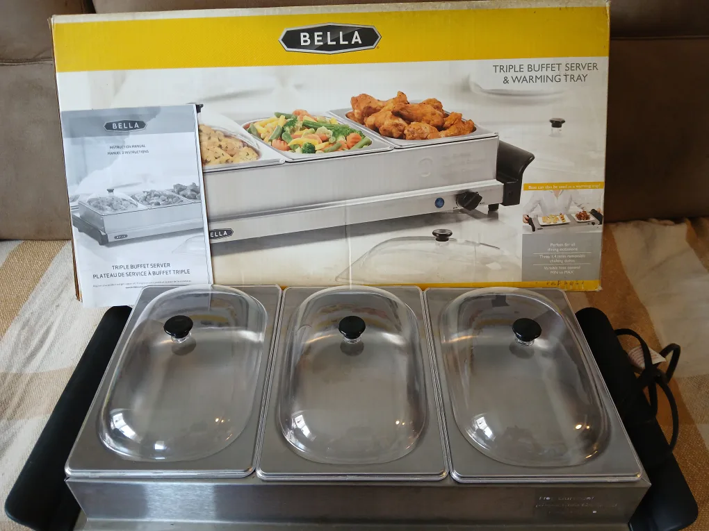 Bella Triple Buffet Server & Warming Tray. Non-negotiable. thumbnail