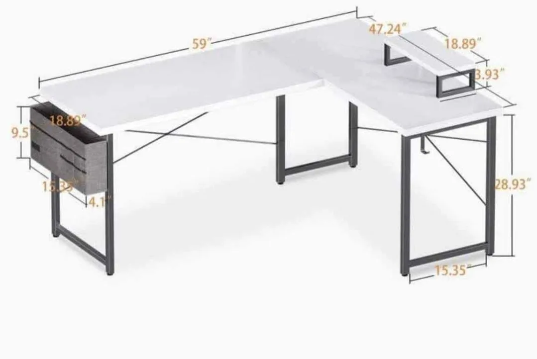 L-Shaped Corner Desk - White & Black image indicator(2)
