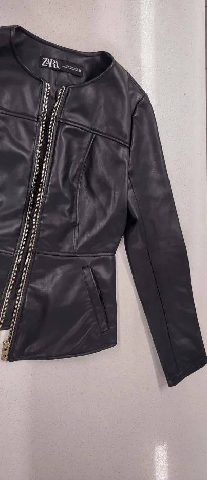 Zara Black Faux Leather Jacket image indicator(2)