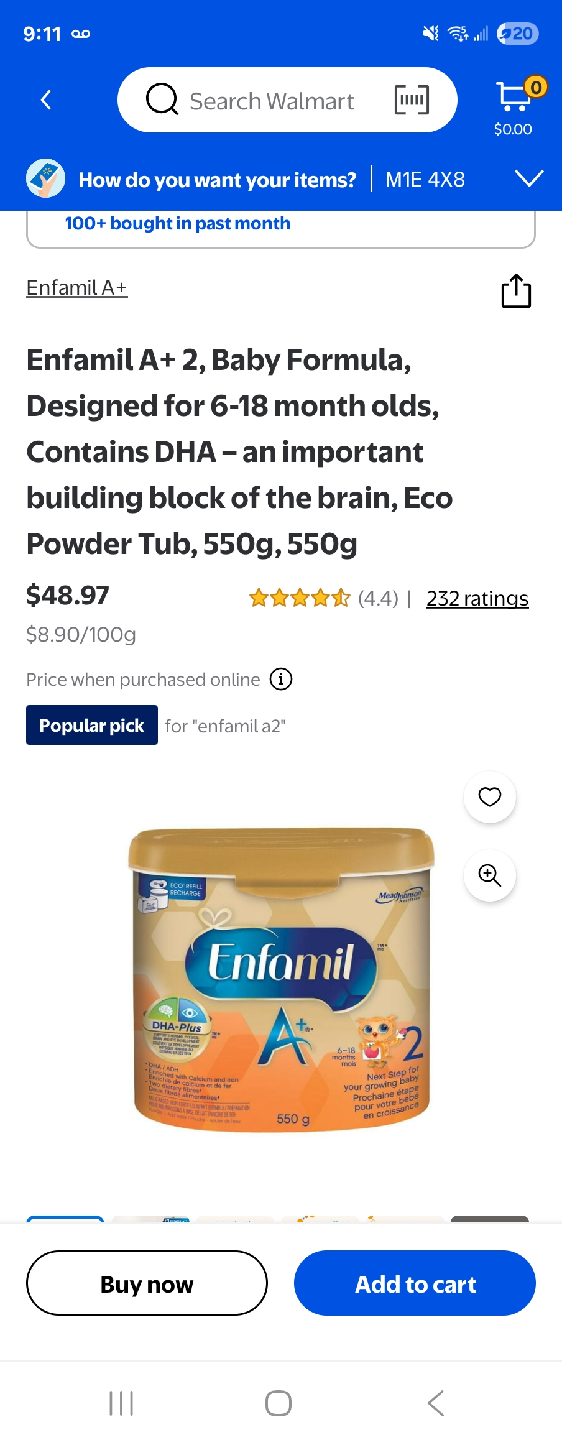 Enfamil A+ 2 Baby Formula, 6-18 Months, 550g