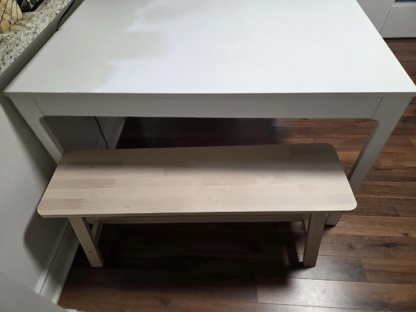 IKEA Extendable Dining Table - White (including a bench!) - photo 2
