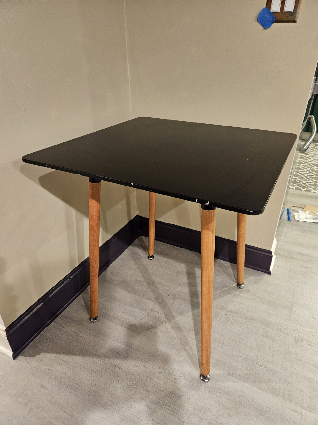 Square Black Table with Wood Legs