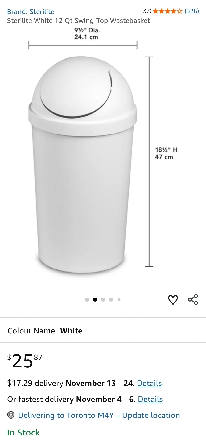 Sterilite 3 Gal White Swing-Top Wastebasket - photo 2