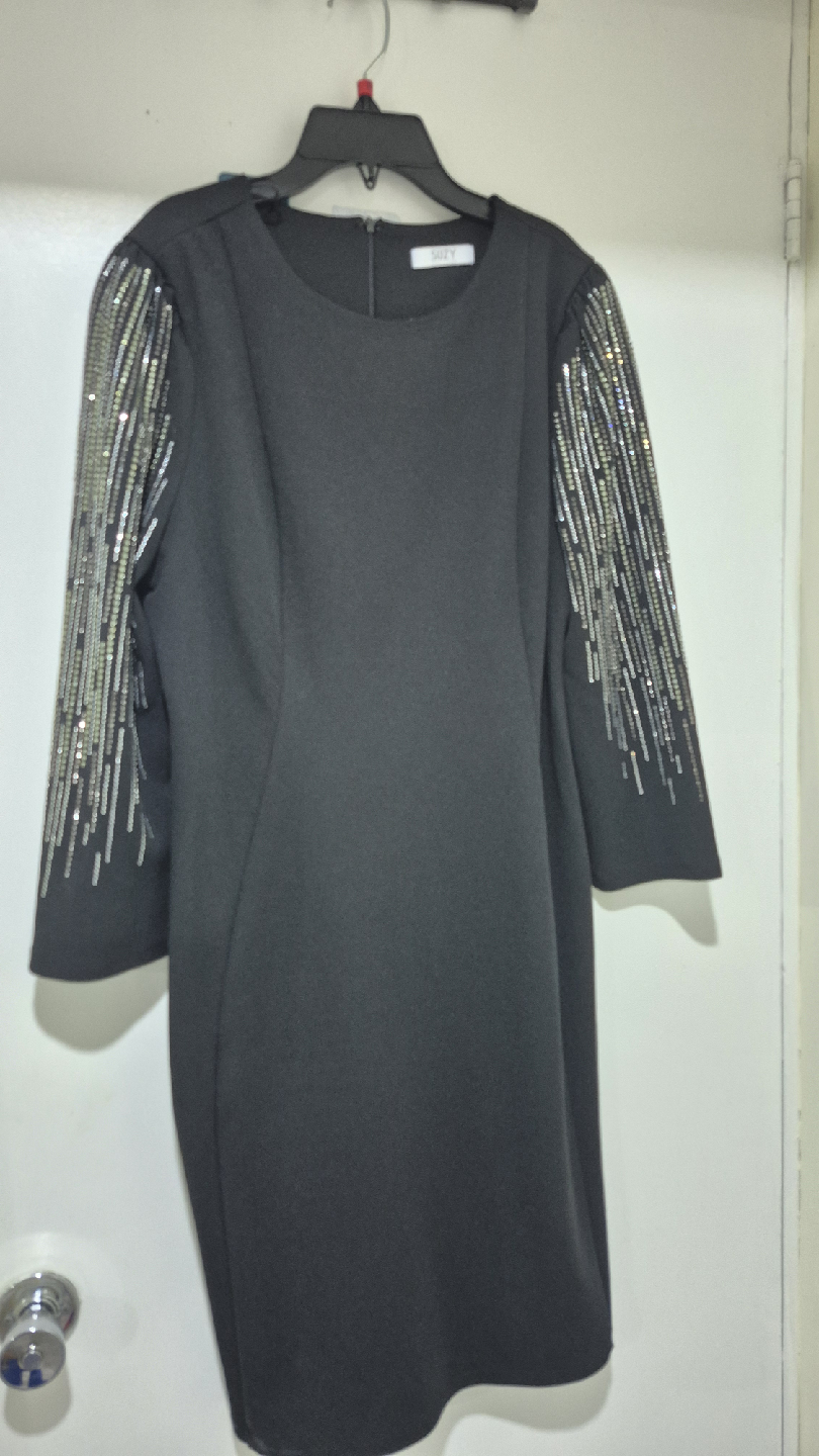 NWT Loft Black Dress with Embellished Sleeves