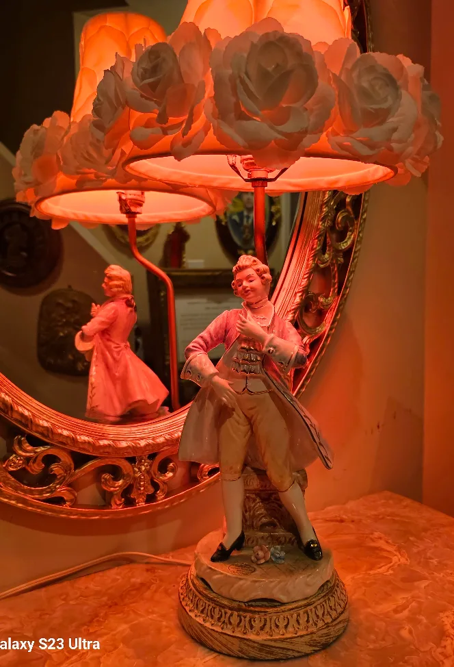 Vintage Porcelain Figurine Lamp with Rose Shade image indicator(2)