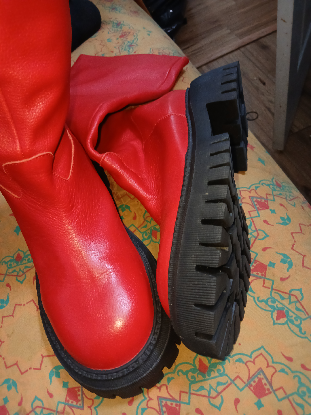 Red Leather Knee High Boots - Size 41 - photo 2