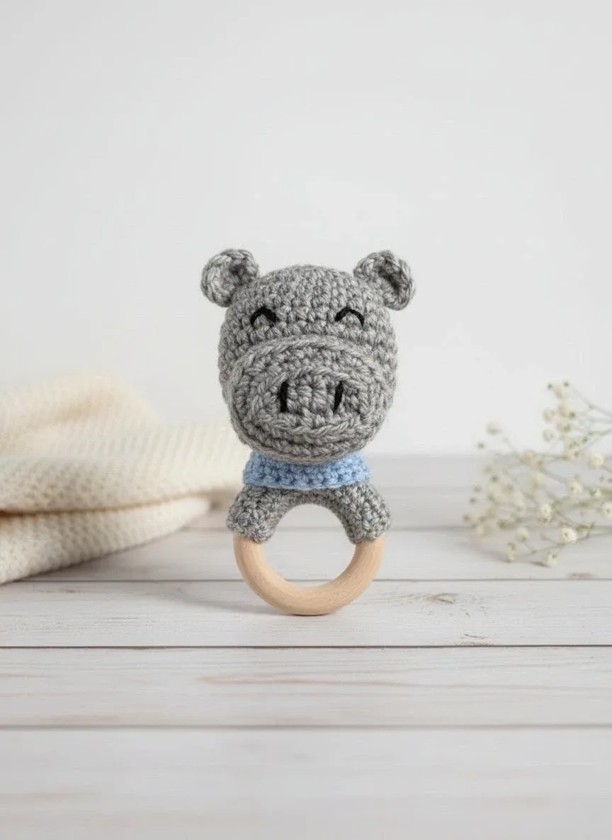 Crocheted Hippo Rattle Toy thumbnail
