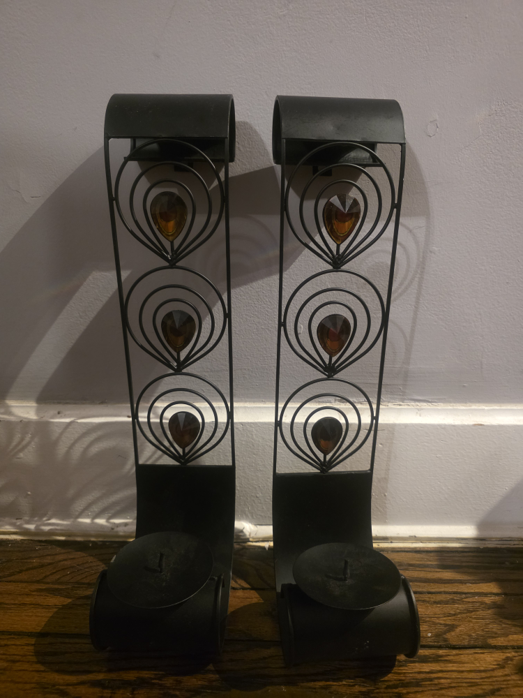 Pair of Black Metal Candle Holders