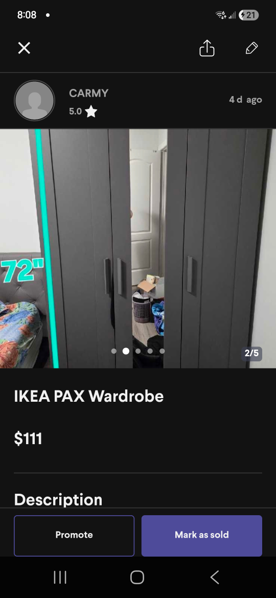 IKEA PAX Wardrobe Grey with mirror