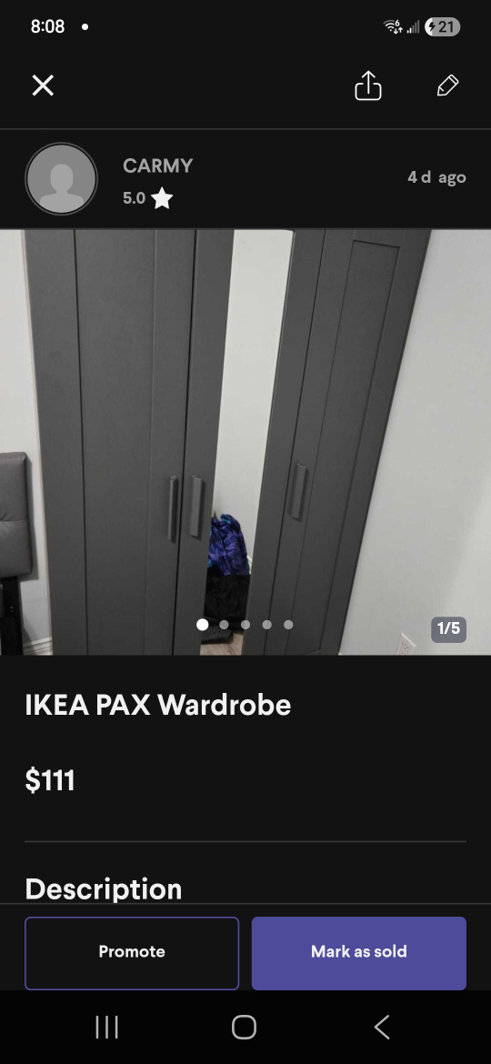 IKEA PAX Wardrobe Grey with mirror - photo 2
