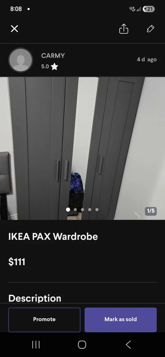 IKEA PAX Wardrobe Grey with mirror image indicator(2)