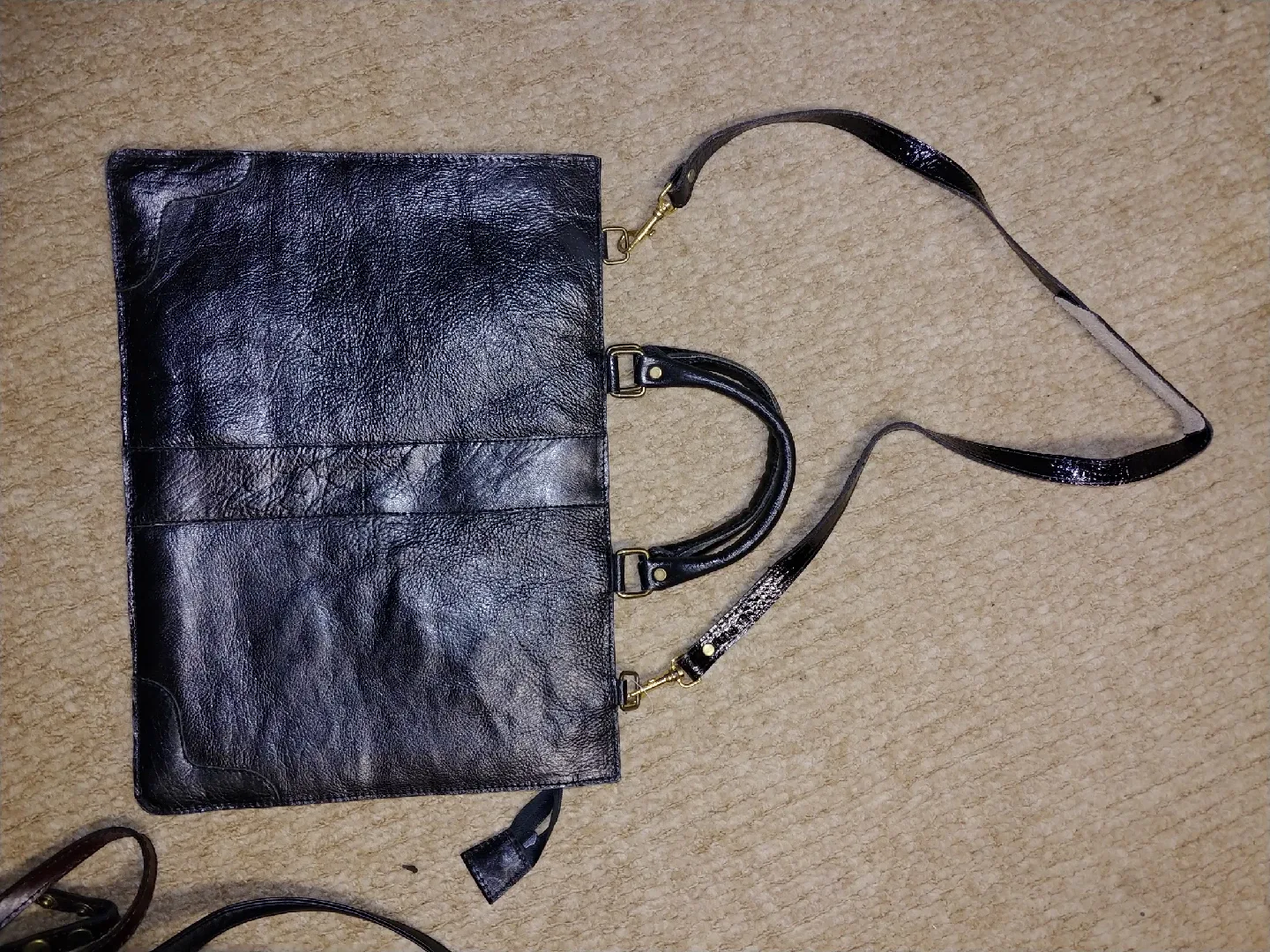Black Leather Tote Bag - Made in India thumbnail