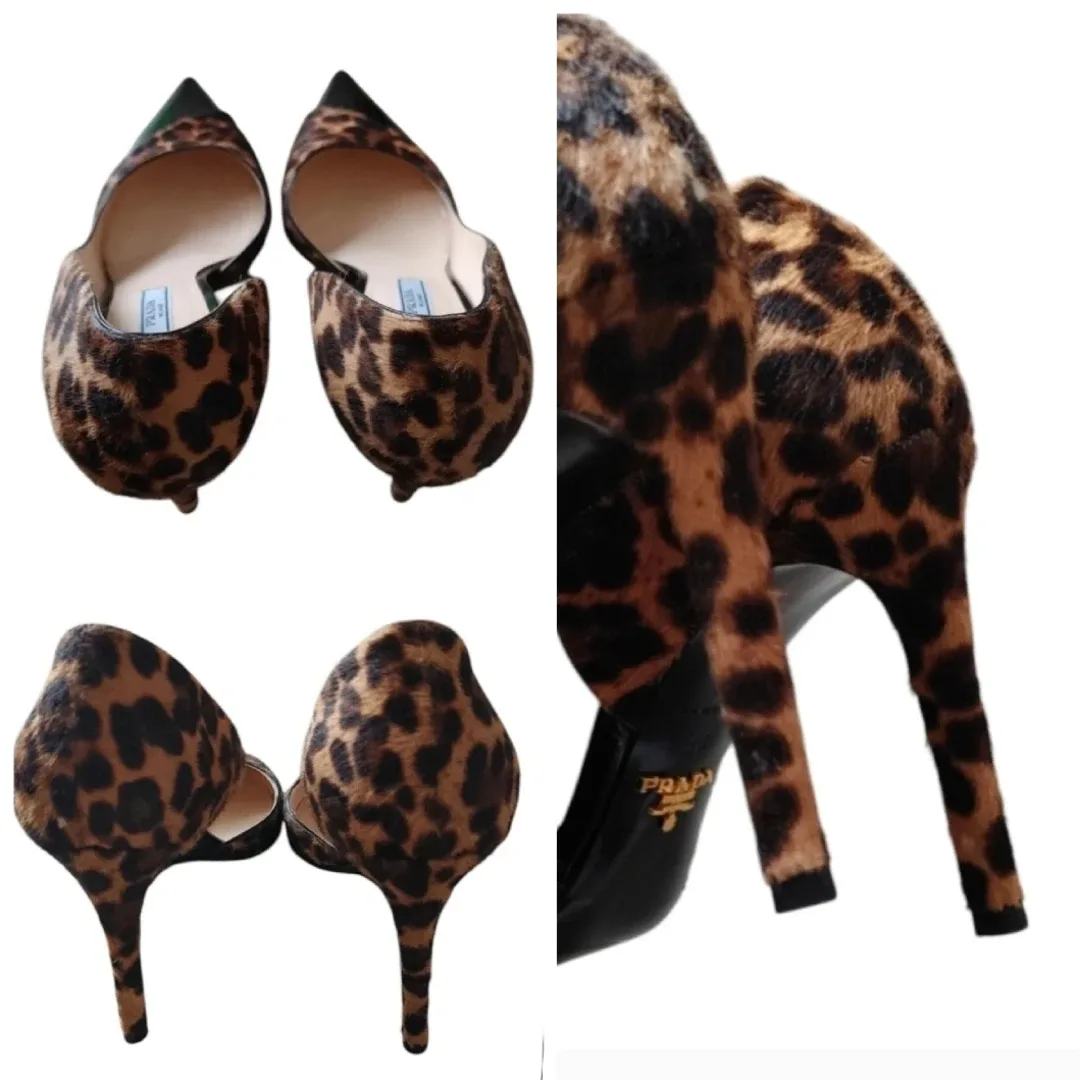 Prada Pony Hair Leopard Print Patent Leather Heels image indicator(6)