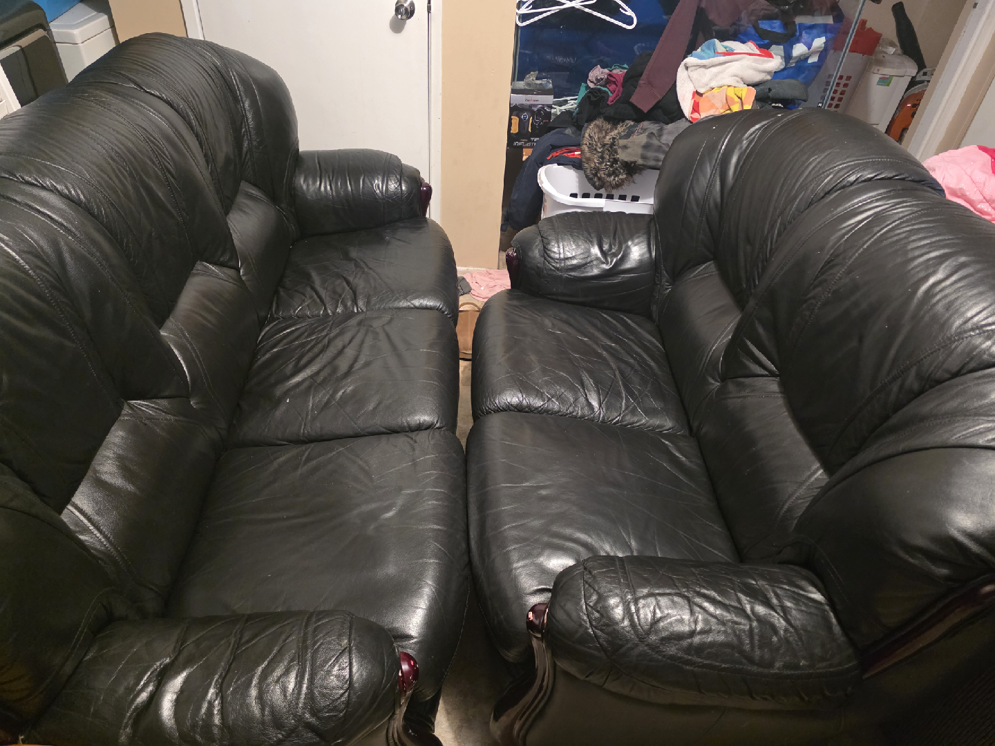 Black Leather Sofa Set - photo 3