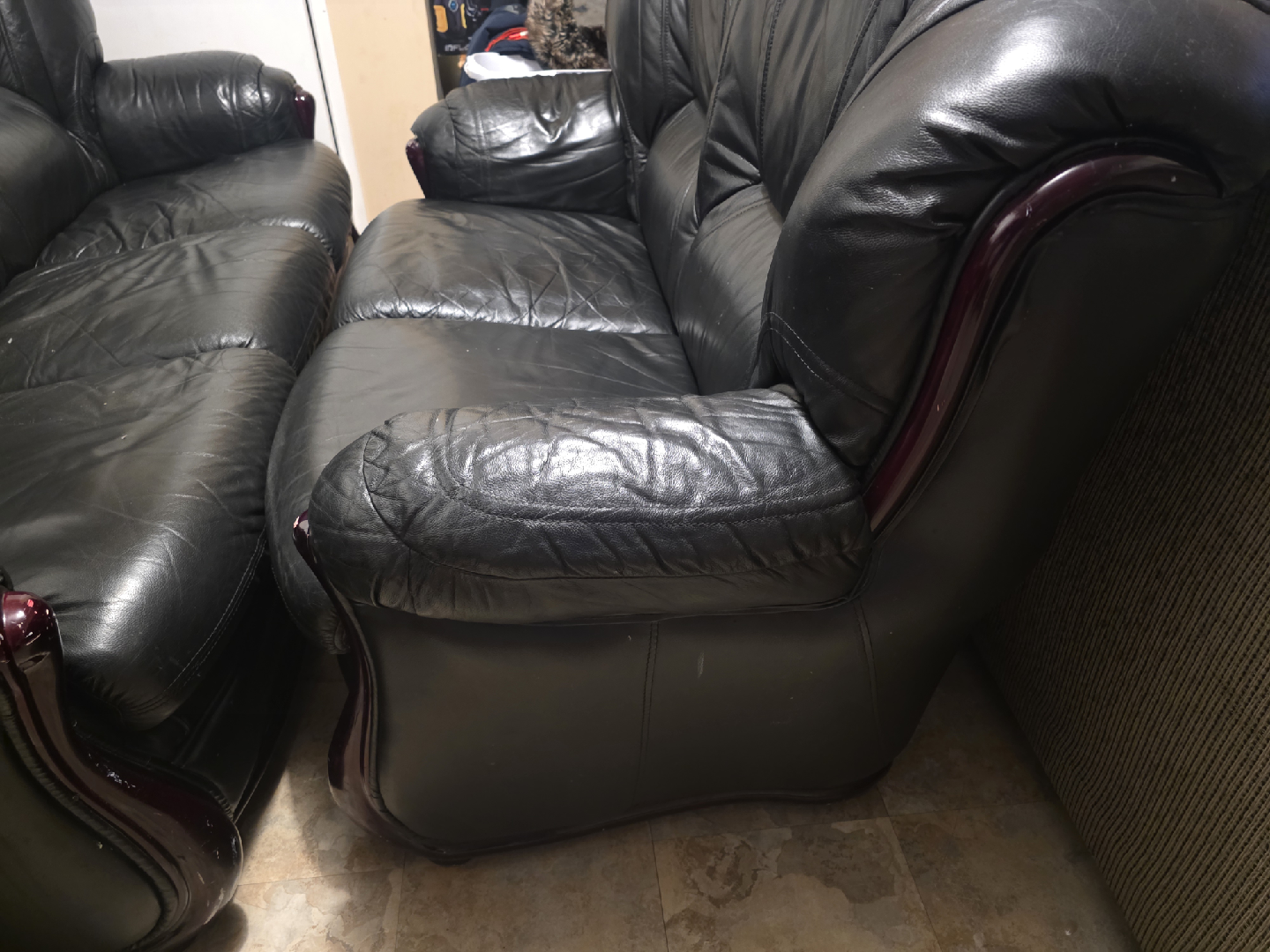 Black Leather Sofa Set - photo 4